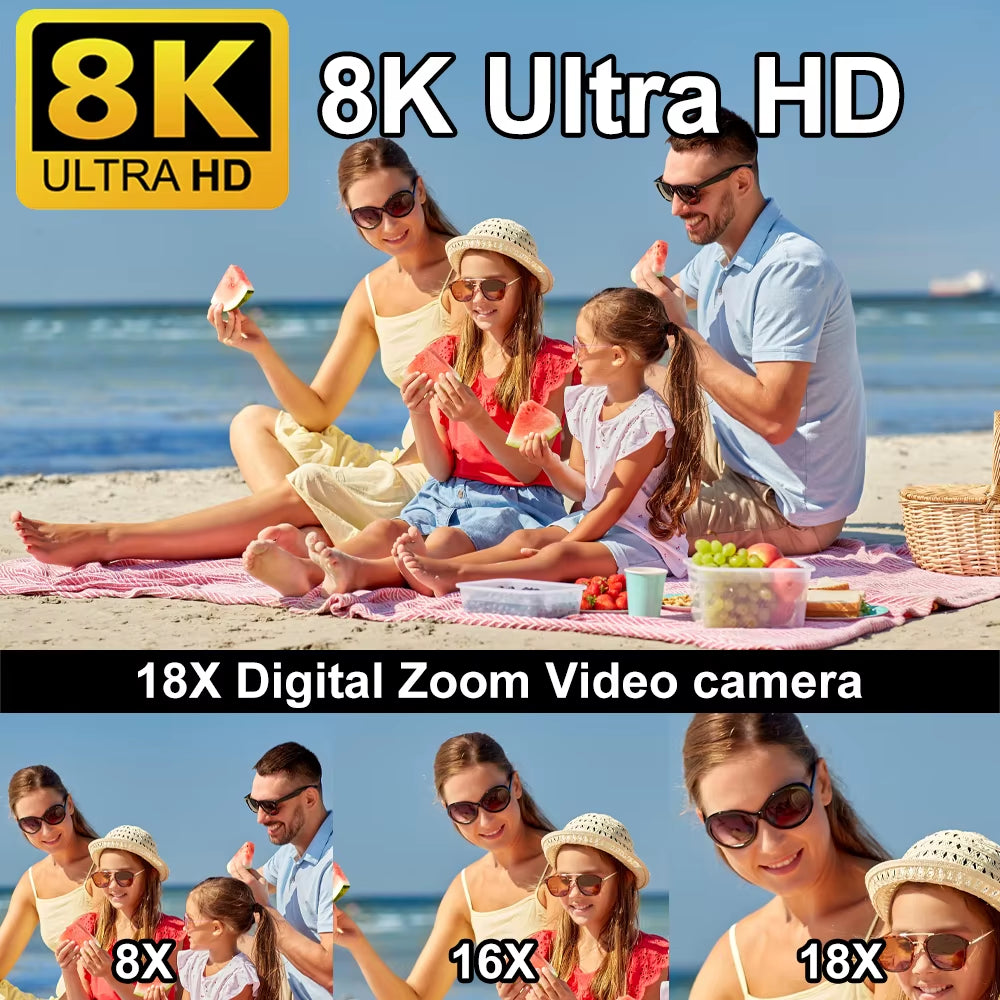 8K Digital Photography Camera 48MP Handheld DV 18X Igital Zoom Camera Recorder 3'' LCD Touch Screen Portable Recording Camcorder