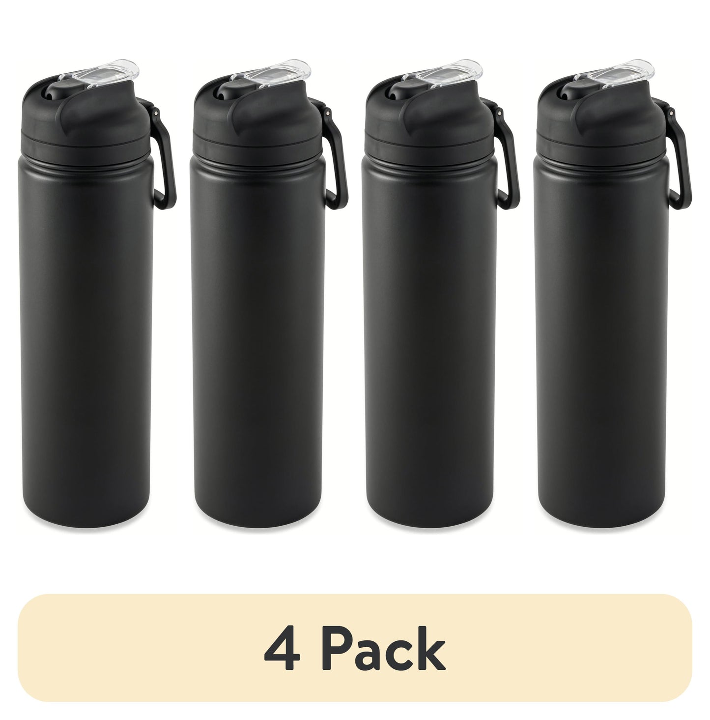(4 Pack) 24 Oz Stainless Steel Sip Water Bottle, Black