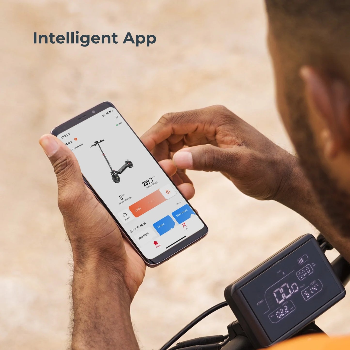 Electric Scooter with Smart APP, 800W Motor, 28 Mph Top Speed, 20-25 Miles Range, 10 Inches All Terrain Tires off Road Electric Scooter for Adults, 4 Absorbers Systems