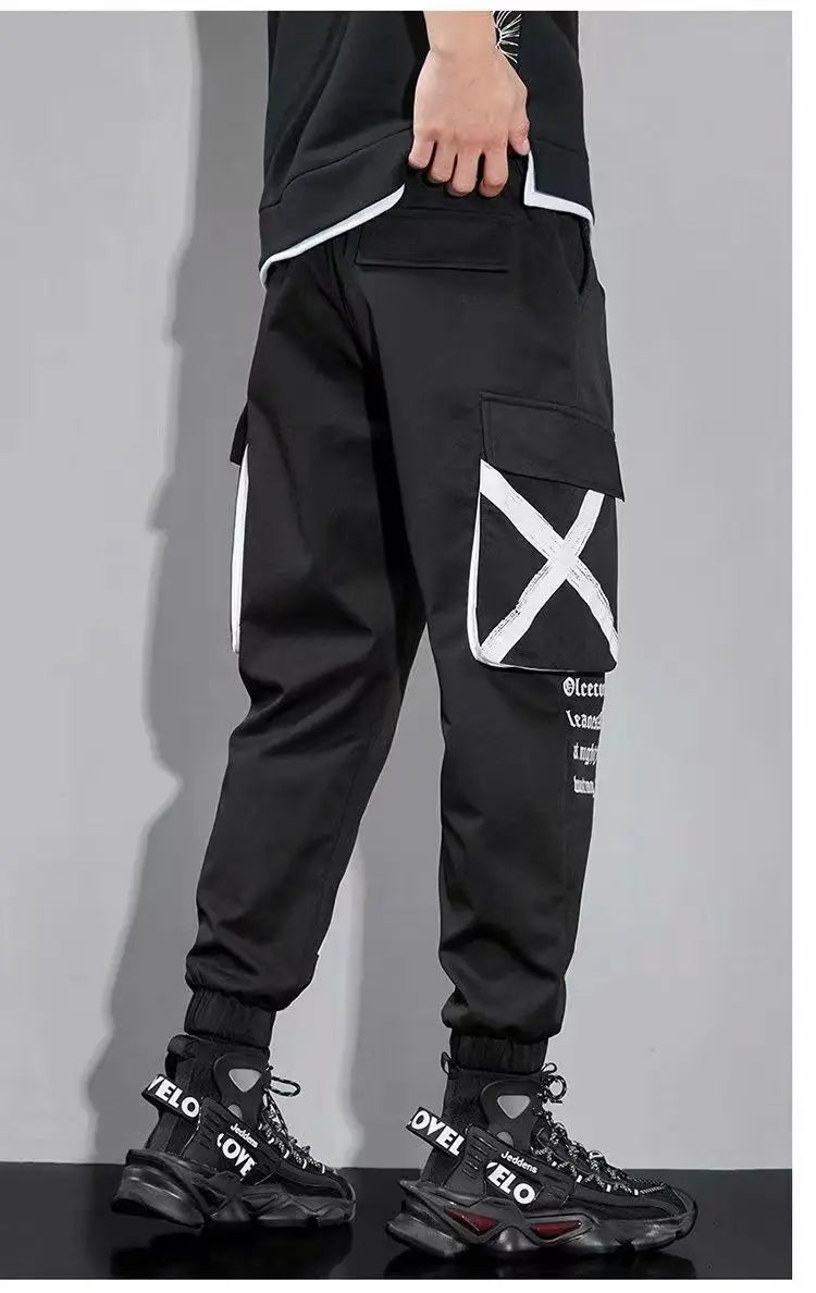 Classic Streetwear Casual Pants Men Ribbons Harem Jogging Pants Male Slim Fit Spring Cargo Pants Multi-Pockets Women Trouser J7