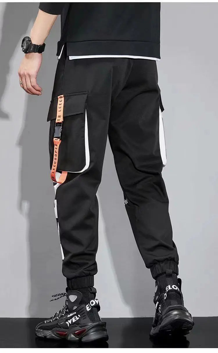 Classic Streetwear Casual Pants Men Ribbons Harem Jogging Pants Male Slim Fit Spring Cargo Pants Multi-Pockets Women Trouser J7
