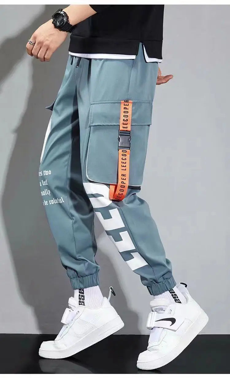 Classic Streetwear Casual Pants Men Ribbons Harem Jogging Pants Male Slim Fit Spring Cargo Pants Multi-Pockets Women Trouser J7