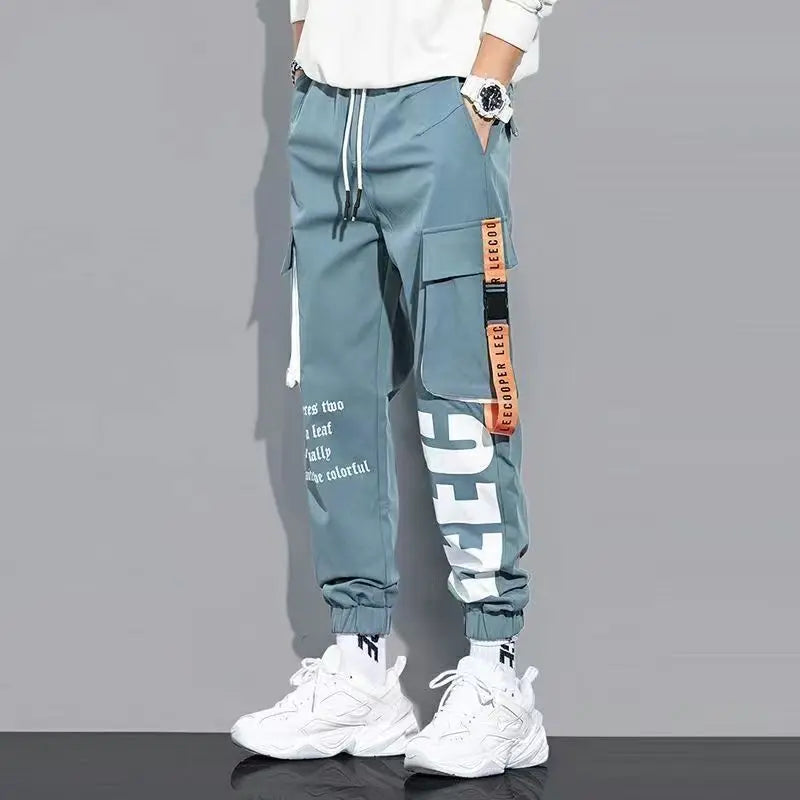 Classic Streetwear Casual Pants Men Ribbons Harem Jogging Pants Male Slim Fit Spring Cargo Pants Multi-Pockets Women Trouser J7