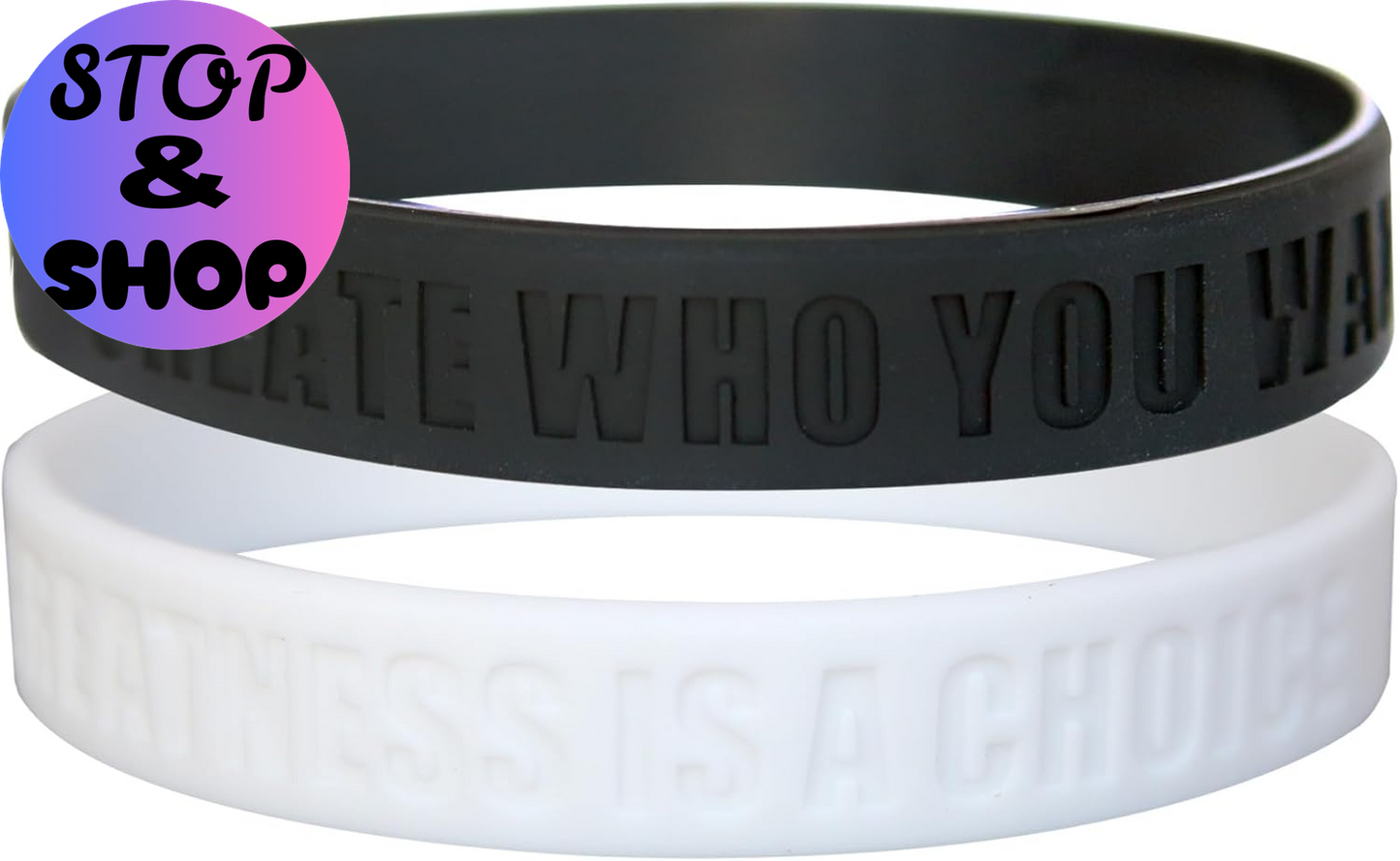 Greatness Is a Choice, Create Who You Want to Be Motivational Silicone Wristbands with Quote, Rubber Bracelets for Fitness, Workouts, Exercise, Basketball, Weight Training