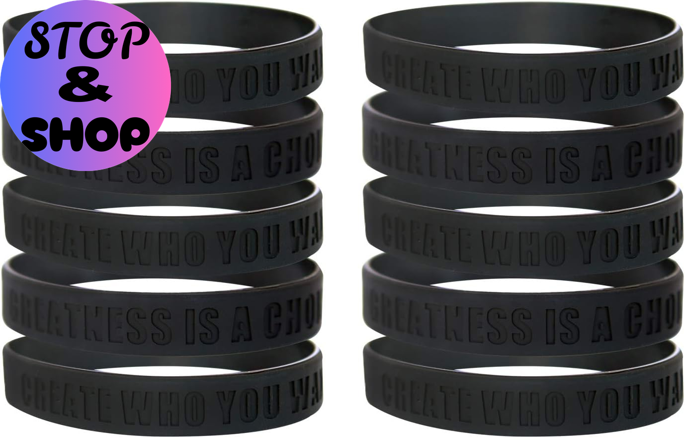 Greatness Is a Choice, Create Who You Want to Be Motivational Silicone Wristbands with Quote, Rubber Bracelets for Fitness, Workouts, Exercise, Basketball, Weight Training