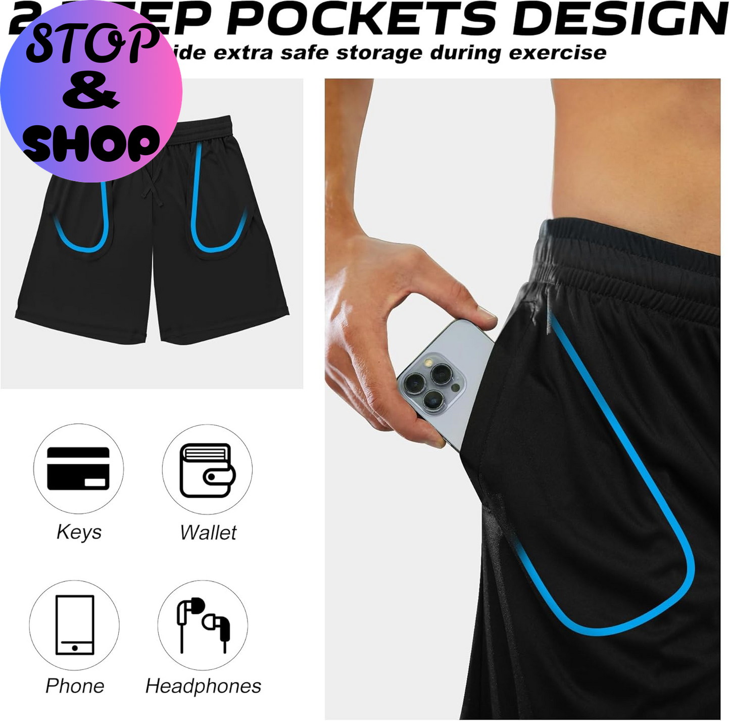 Athletic Shorts for Men with Pockets and Elastic Waistband Quick Dry Activewear