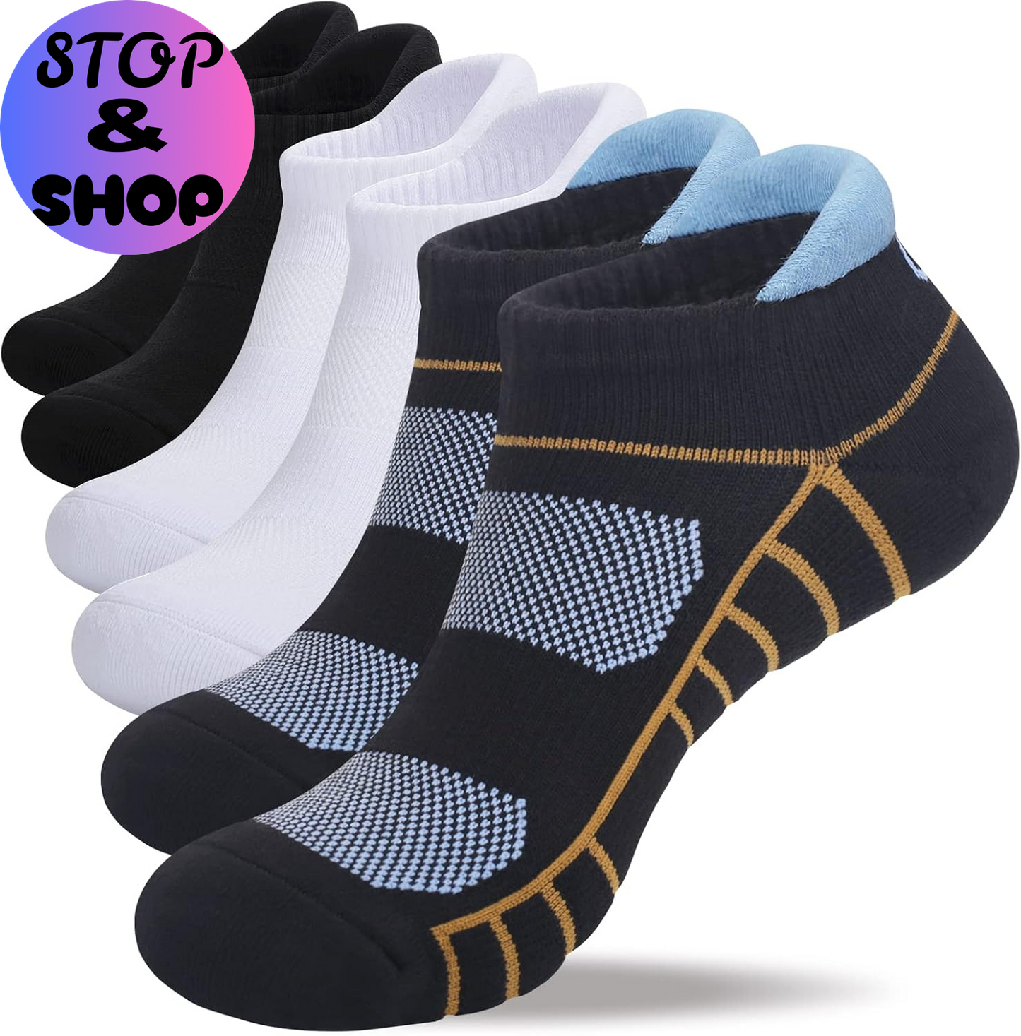 Athletic Running Ankle Socks, Low Cut Cushioned Anti-Blister Tab Sports Socks Men Women 6Pairs
