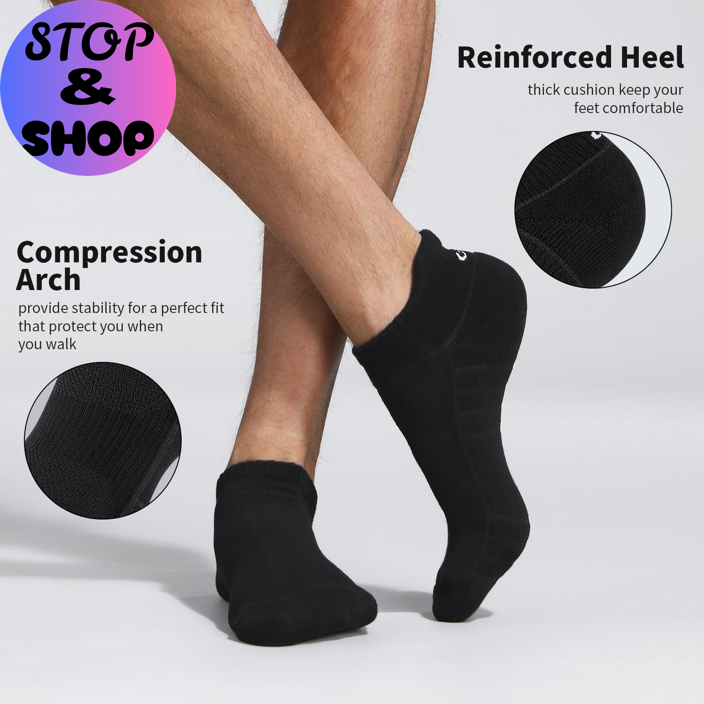 Athletic Running Ankle Socks, Low Cut Cushioned Anti-Blister Tab Sports Socks Men Women 6Pairs