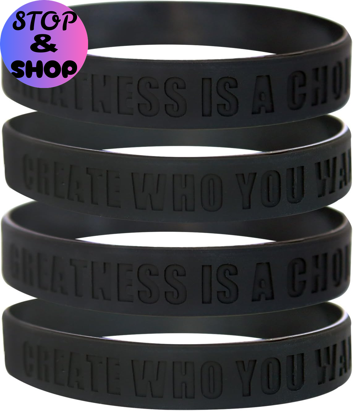 Greatness Is a Choice, Create Who You Want to Be Motivational Silicone Wristbands with Quote, Rubber Bracelets for Fitness, Workouts, Exercise, Basketball, Weight Training