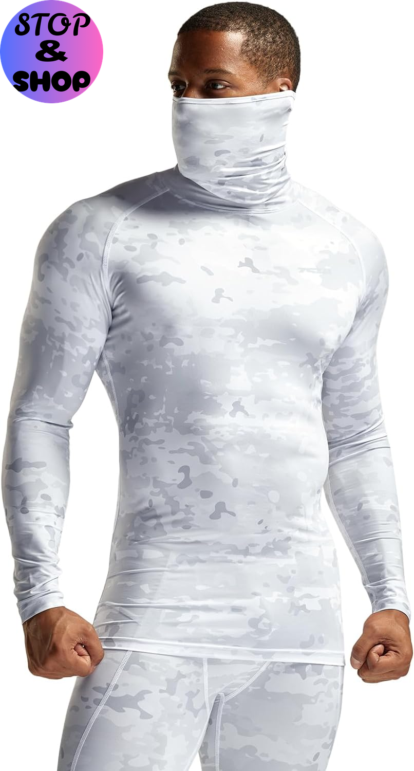 Men'S UPF 50+ Mock Long Sleeve Compression Shirts, Athletic Workout Shirt, Base Layer for Water Sports