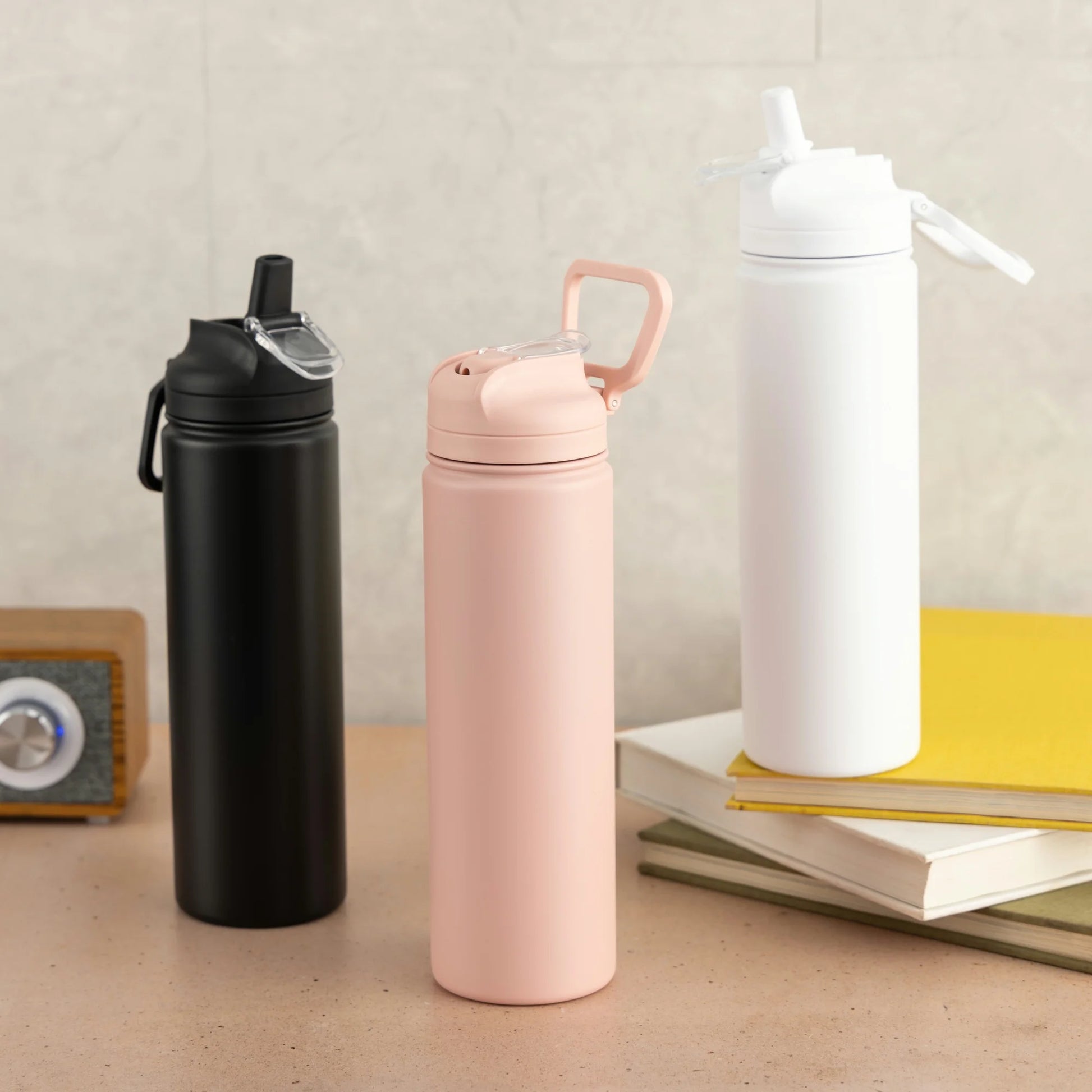 (4 Pack)  24 Oz Stainless Steel Sip Water Bottle, Black