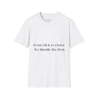Trendy Unisex Softstyle T-Shirt – 'From Click to Closet' & 'STOP & SHOP' Designs