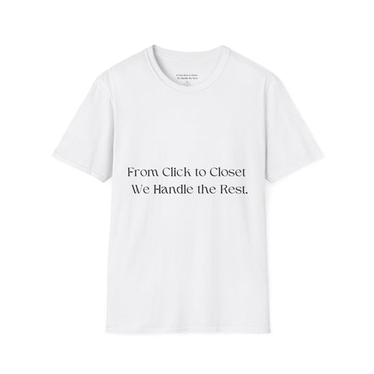 Trendy Unisex Softstyle T-Shirt – 'From Click to Closet' & 'STOP & SHOP' Designs