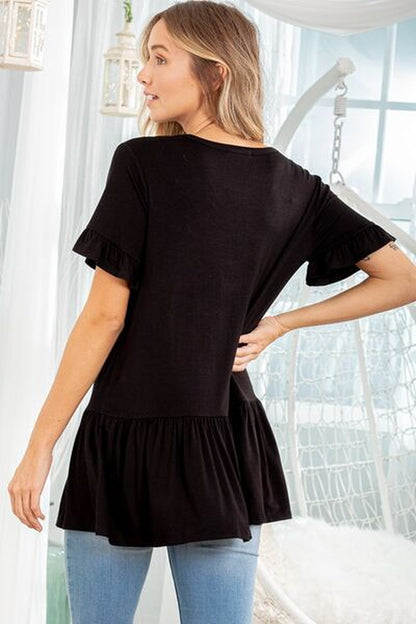Heimish Full Size Ruffled V-Neck Short Sleeve Blouse plus Size