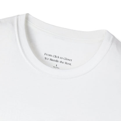 Trendy Unisex Softstyle T-Shirt – 'From Click to Closet' & 'STOP & SHOP' Designs