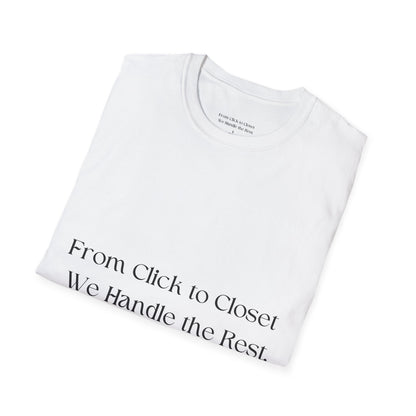 Trendy Unisex Softstyle T-Shirt – 'From Click to Closet' & 'STOP & SHOP' Designs