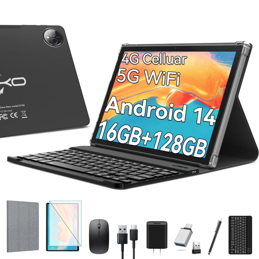 11Inch Android 14 Tablet,Tablet with 128GB ROM 16GB RAM,4G LTE Tablet,5G Wifi+Cellular,Mtk8786,Octa-Core, Gps,Dual Camera,1Tb Expand,Incell Screen,Hd Display,7000Mah,Face Unclock,Tablet with Keyboard