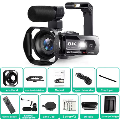 8K Digital Photography Camera 48MP Handheld DV 18X Igital Zoom Camera Recorder 3'' LCD Touch Screen Portable Recording Camcorder