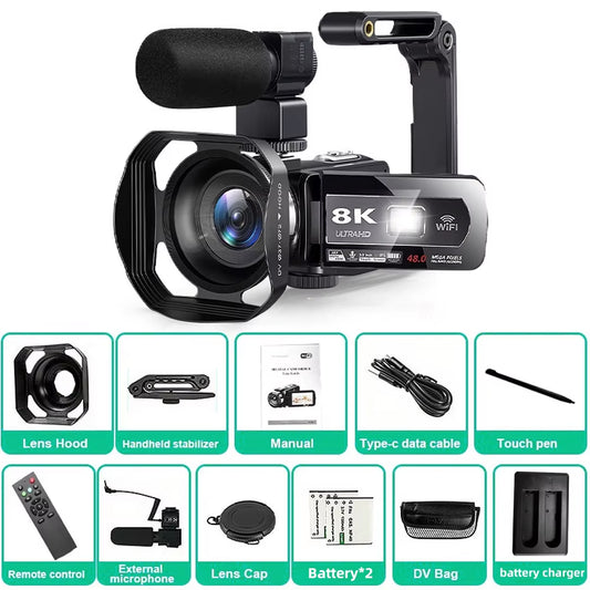 8K Digital Photography Camera 48MP Handheld DV 18X Igital Zoom Camera Recorder 3'' LCD Touch Screen Portable Recording Camcorder