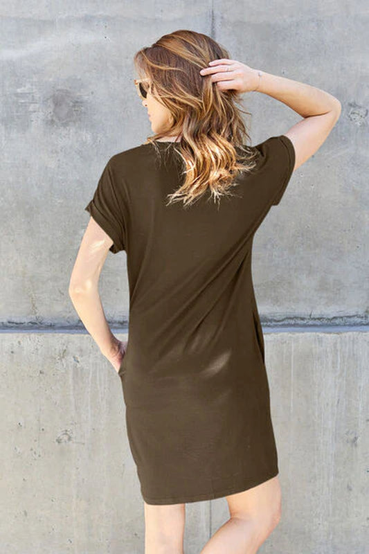 Basic Bae Full Size round Neck Short Sleeve Dress with Pockets