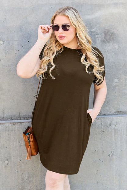 Basic Bae Full Size round Neck Short Sleeve Dress with Pockets