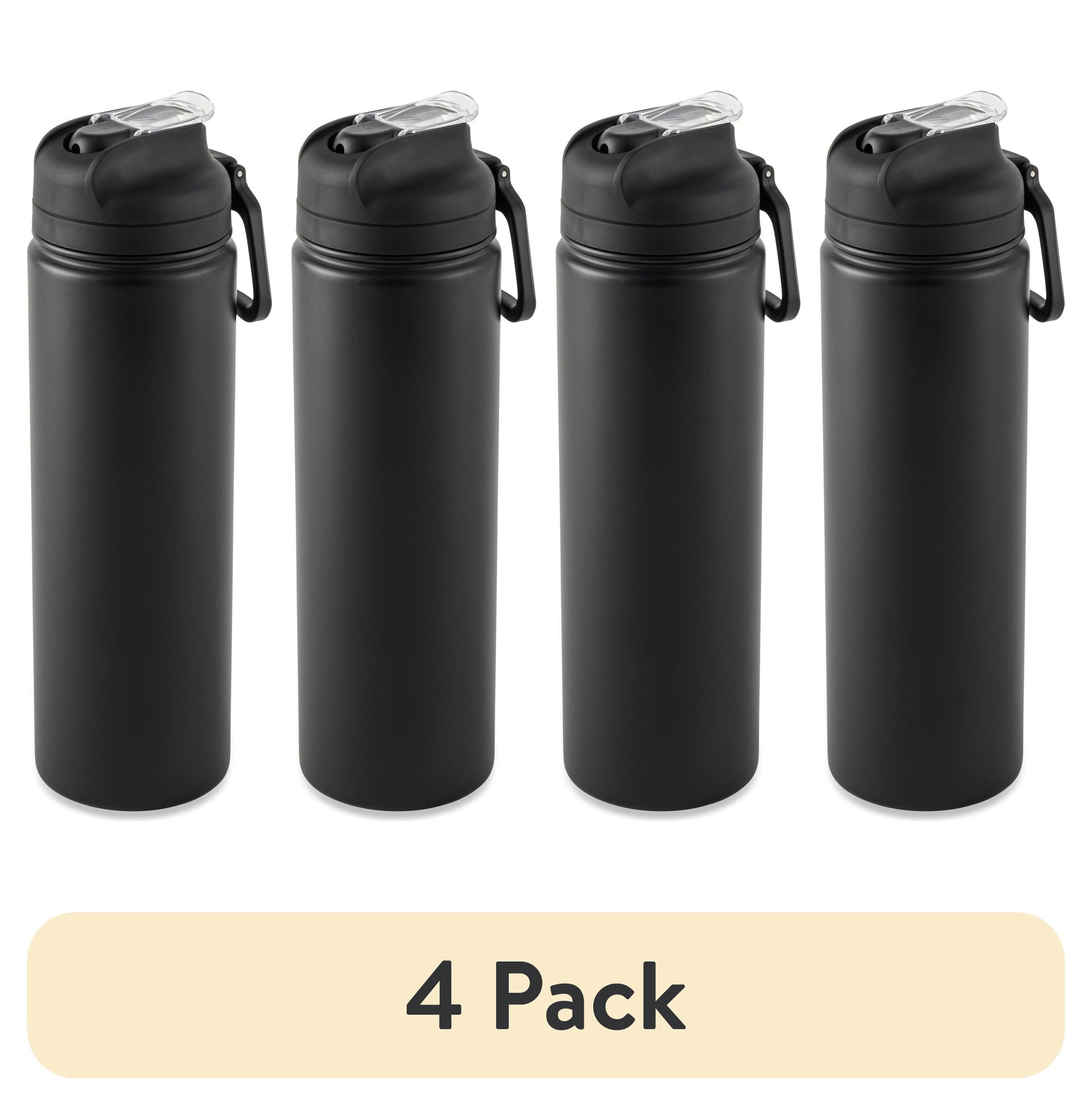 (4 Pack)  24 Oz Stainless Steel Sip Water Bottle, Black
