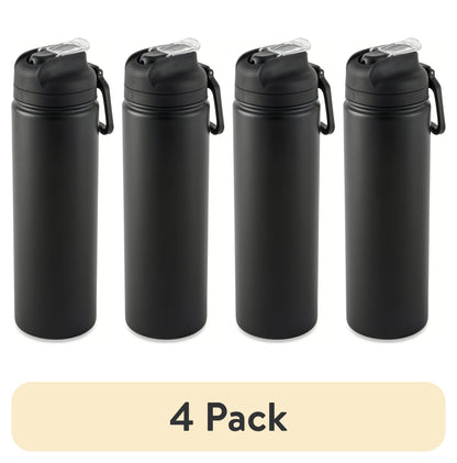 (4 Pack)  24 Oz Stainless Steel Sip Water Bottle, Black