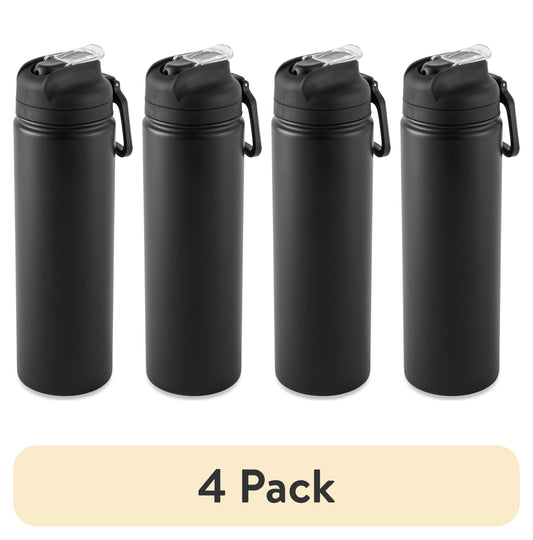 (4 Pack)  24 Oz Stainless Steel Sip Water Bottle, Black