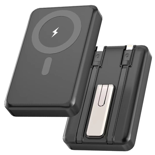 Magnetic Power Bank, 10,000Mah Wireless Portable Charger with 15W Max Fast Charging, Magsafe Battery Pack with Built-In USB-C Cable and Adjustable Stand, for Iphone 16/15/14 All Series-Black