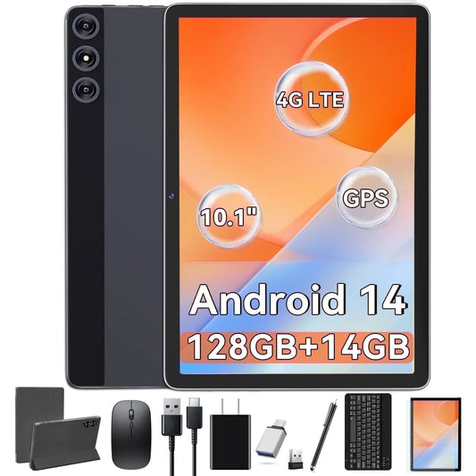 Android 14 Tablet,4G Cellular Tablets,128Gb ROM 14GB Ram,10Inch Tablet with Keyboard Wireless Mouse Stylus,Dual Sim Card Slot,Octa-Core 5G Wifi,Gps,Dual Camera,Hd Display,Incell Screen,4G Phone Table