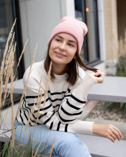 CS111 HAAKWEAR Traditional Silent Cuffed Beanie, Pearl Pink