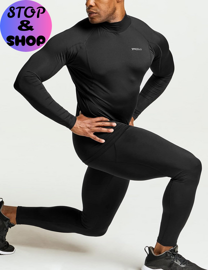 Men'S UPF 50+ Mock Long Sleeve Compression Shirts, Athletic Workout Shirt, Base Layer for Water Sports
