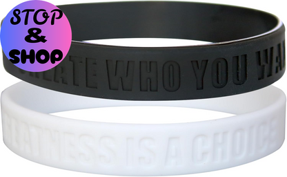 Greatness Is a Choice, Create Who You Want to Be Motivational Silicone Wristbands with Quote, Rubber Bracelets for Fitness, Workouts, Exercise, Basketball, Weight Training