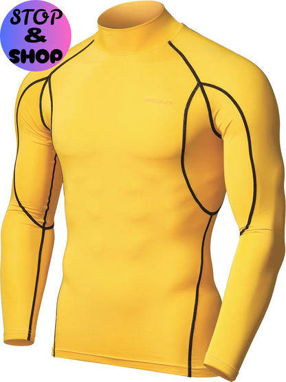 Men'S UPF 50+ Mock Long Sleeve Compression Shirts, Athletic Workout Shirt, Base Layer for Water Sports