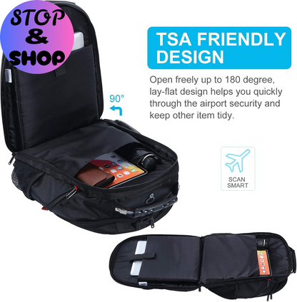 Extra Large Travel Backpack for Men Women: 17 in Laptop Backpacks for School, anti Theft TSA Travel Bag with USB Charging Port, Business Computer Bag (Black)
