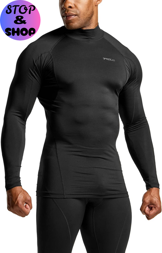 Men'S UPF 50+ Mock Long Sleeve Compression Shirts, Athletic Workout Shirt, Base Layer for Water Sports