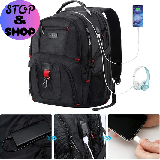Extra Large Travel Backpack for Men Women: 17 in Laptop Backpacks for School, anti Theft TSA Travel Bag with USB Charging Port, Business Computer Bag (Black)