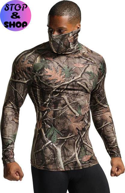 Men'S UPF 50+ Mock Long Sleeve Compression Shirts, Athletic Workout Shirt, Base Layer for Water Sports
