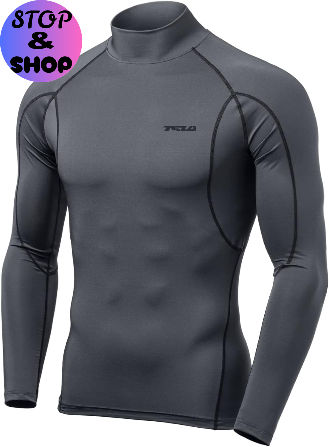 Men'S UPF 50+ Mock Long Sleeve Compression Shirts, Athletic Workout Shirt, Base Layer for Water Sports
