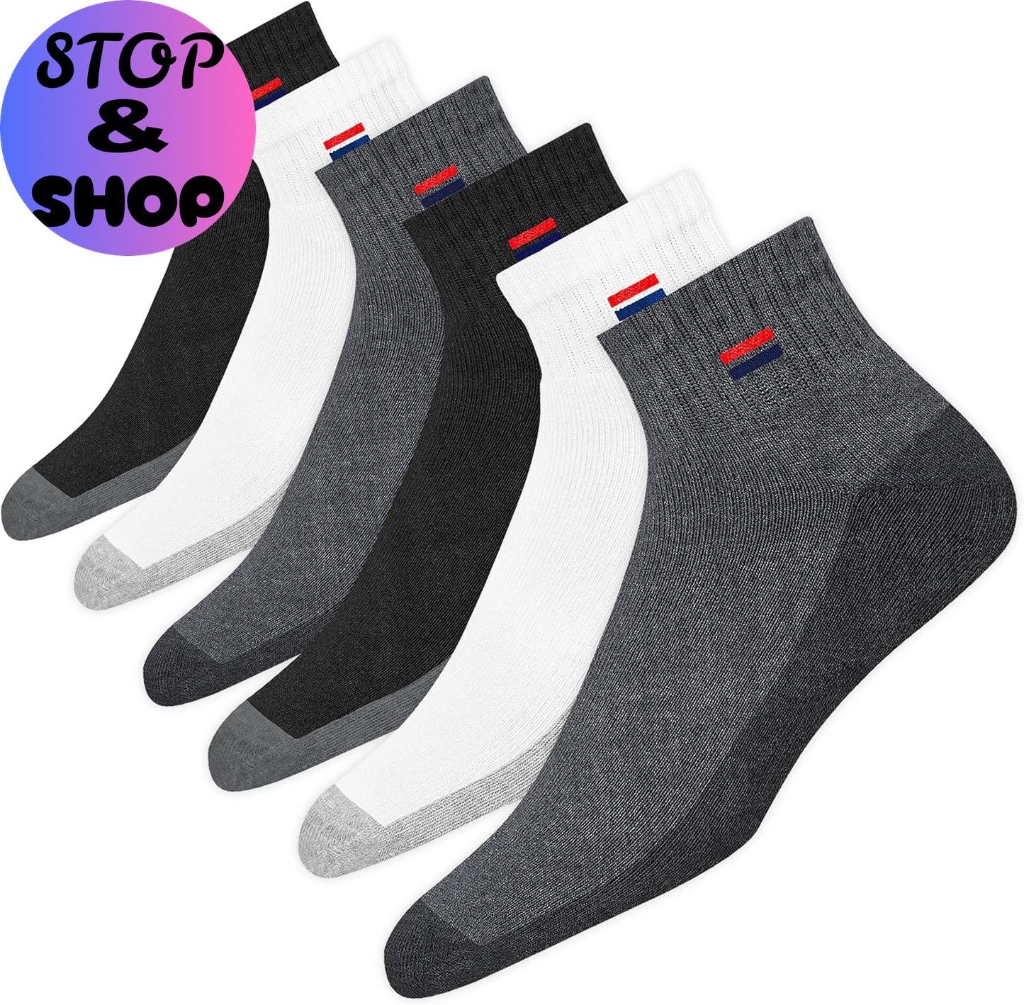 Men'S Cotton Socks Athletic Quarter Socks for Running, Training, Casual Wear Pack of 6