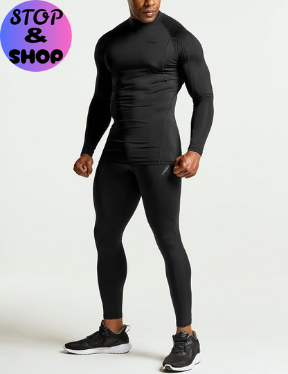 Men'S UPF 50+ Mock Long Sleeve Compression Shirts, Athletic Workout Shirt, Base Layer for Water Sports