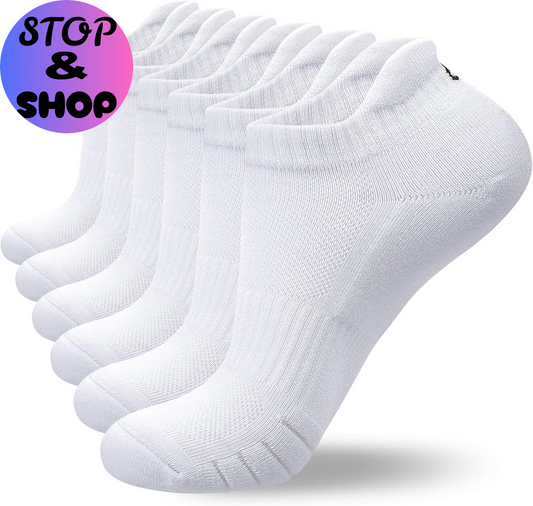 Men Ankle Athletic Running Socks Cushioned Breathable Low Cut Sports Tab Socks Sneaker for Women White Large