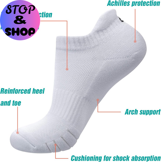 Men Ankle Athletic Running Socks Cushioned Breathable Low Cut Sports Tab Socks Sneaker for Women White Large