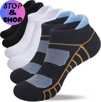 Athletic Running Ankle Socks, Low Cut Cushioned Anti-Blister Tab Sports Socks Men Women 6Pairs