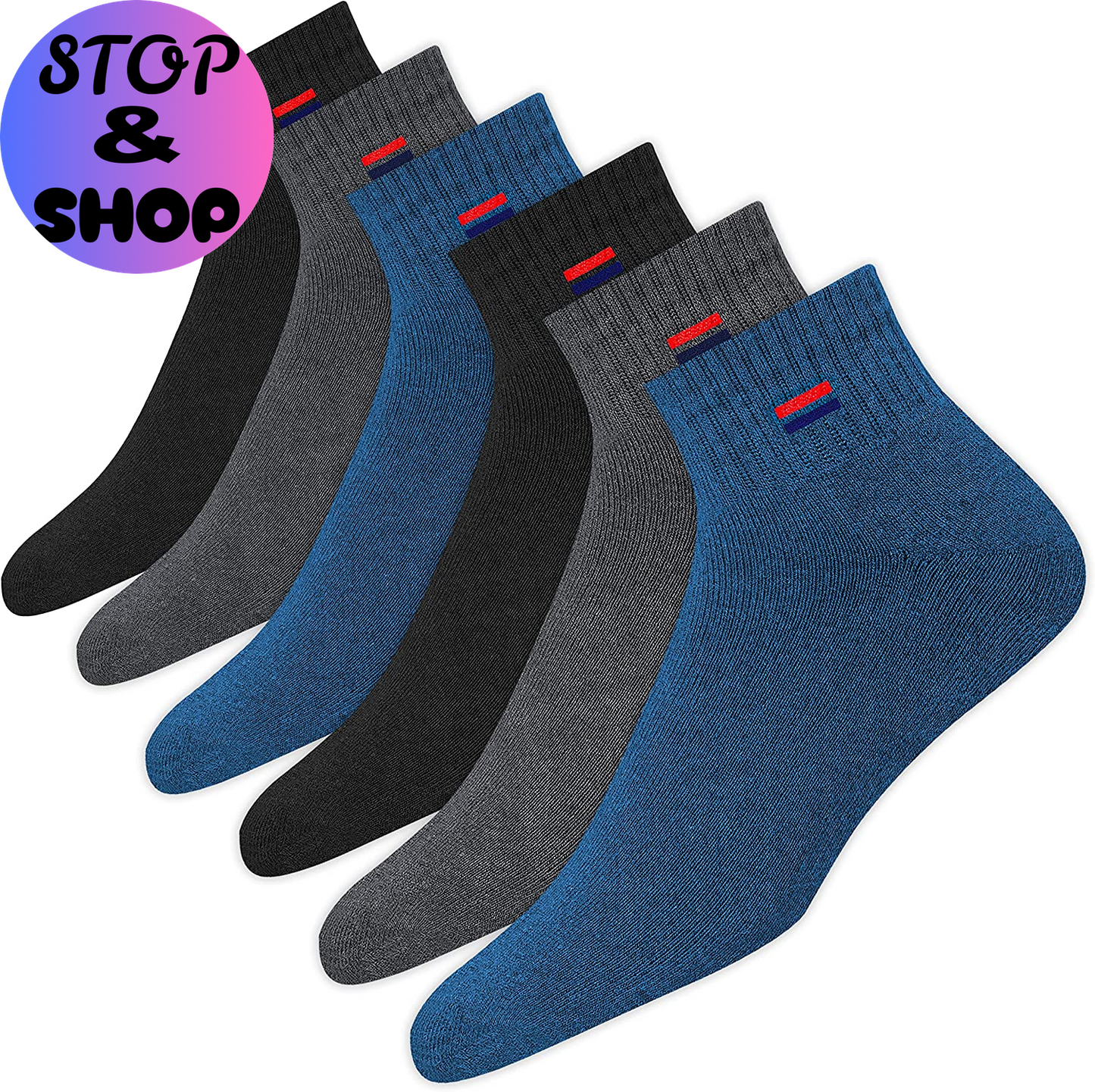 Men'S Cotton Socks Athletic Quarter Socks for Running, Training, Casual Wear Pack of 6