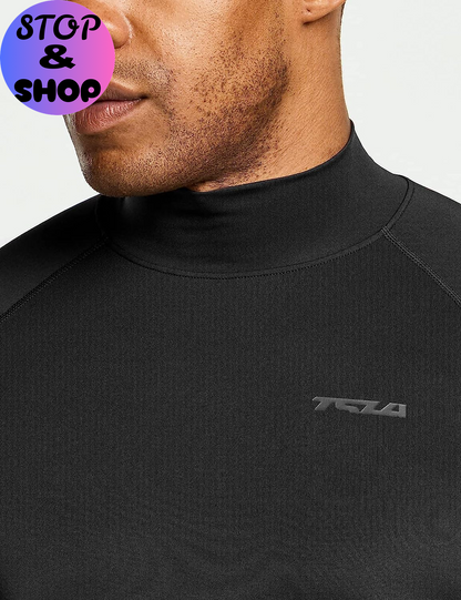 Men'S UPF 50+ Mock Long Sleeve Compression Shirts, Athletic Workout Shirt, Base Layer for Water Sports