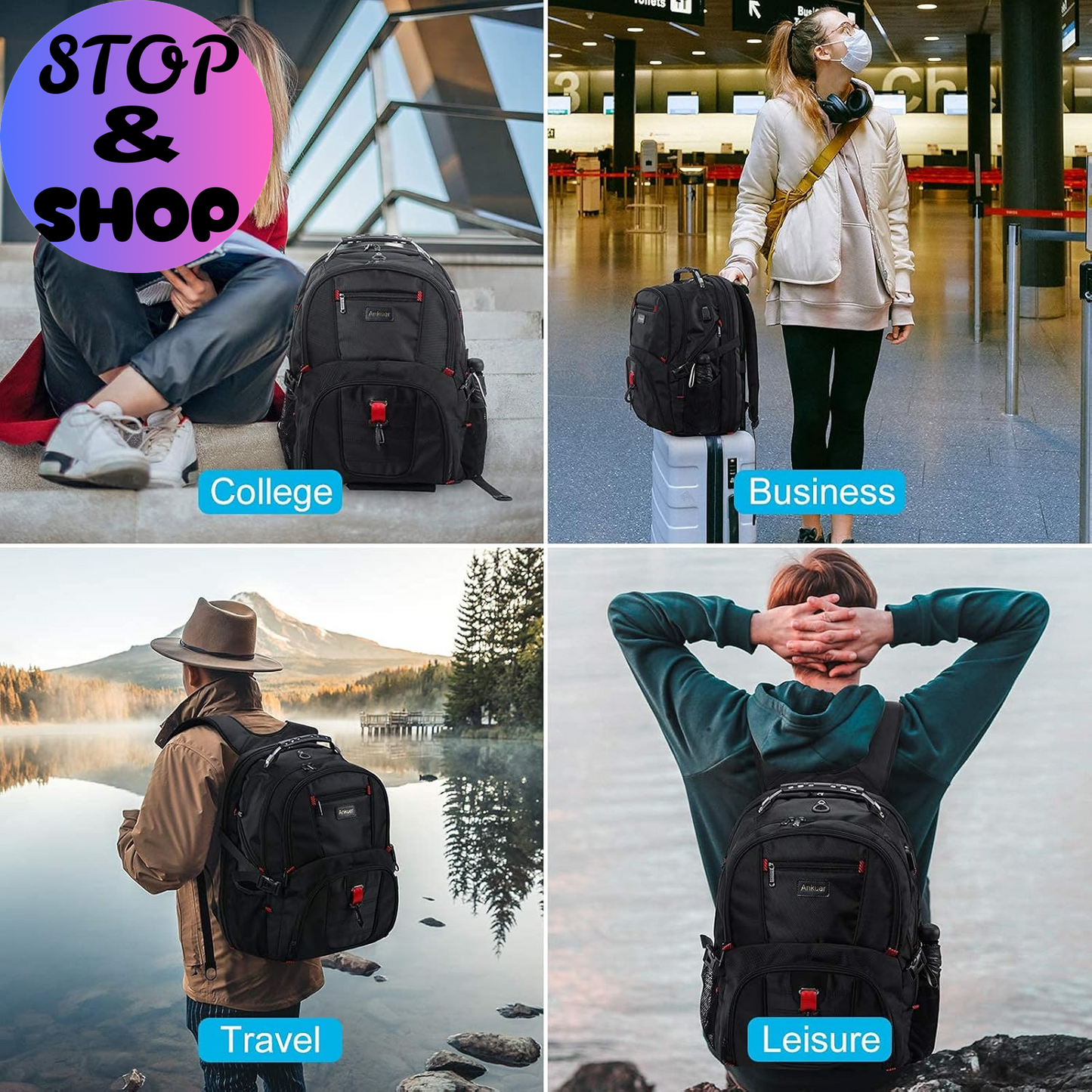 Extra Large Travel Backpack for Men Women: 17 in Laptop Backpacks for School, anti Theft TSA Travel Bag with USB Charging Port, Business Computer Bag (Black)
