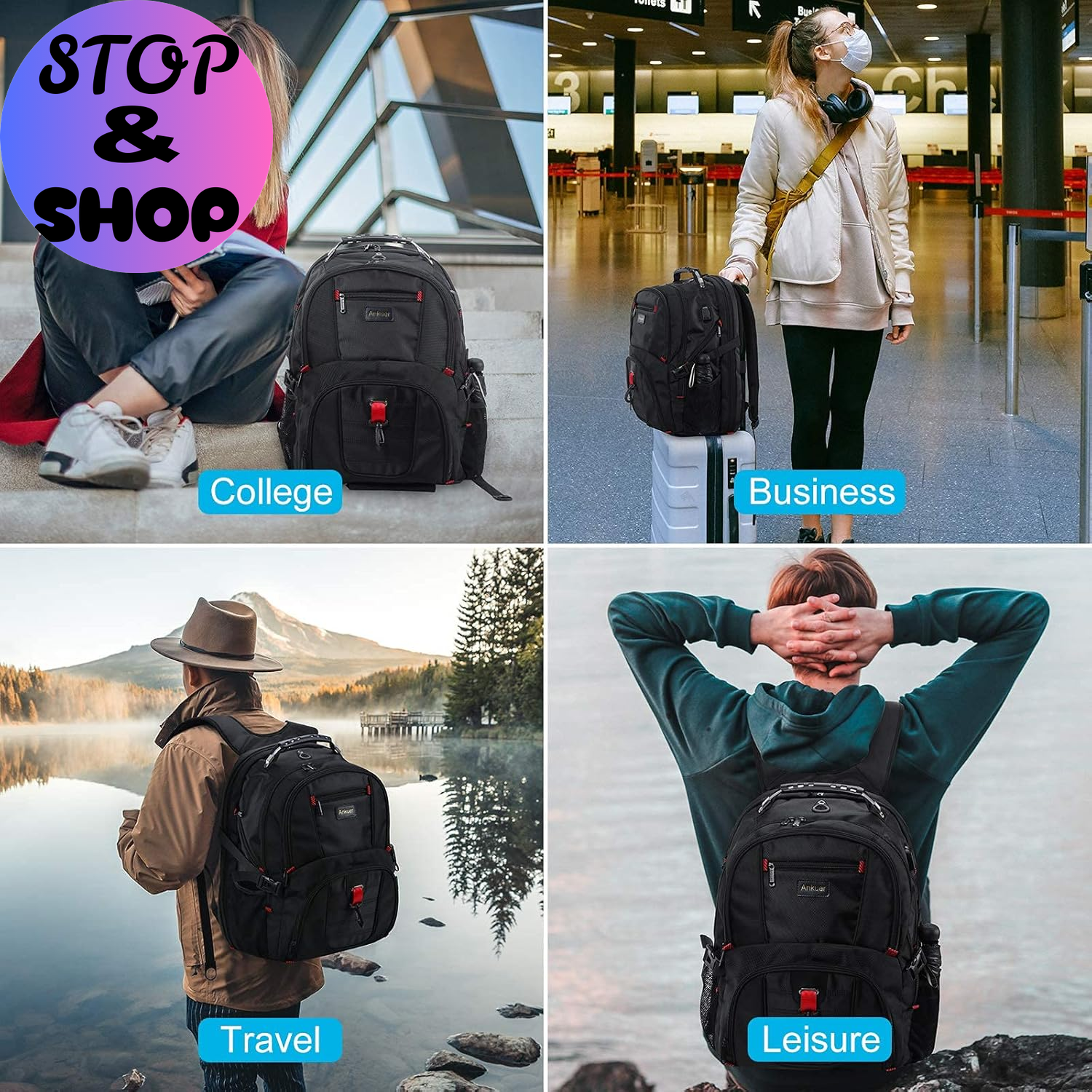 Extra Large Travel Backpack for Men Women: 17 in Laptop Backpacks for School, anti Theft TSA Travel Bag with USB Charging Port, Business Computer Bag (Black)