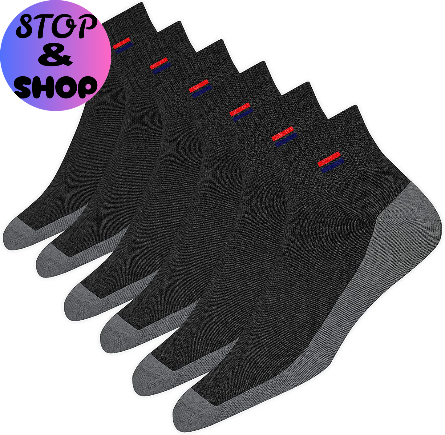 Men'S Cotton Socks Athletic Quarter Socks for Running, Training, Casual Wear Pack of 6