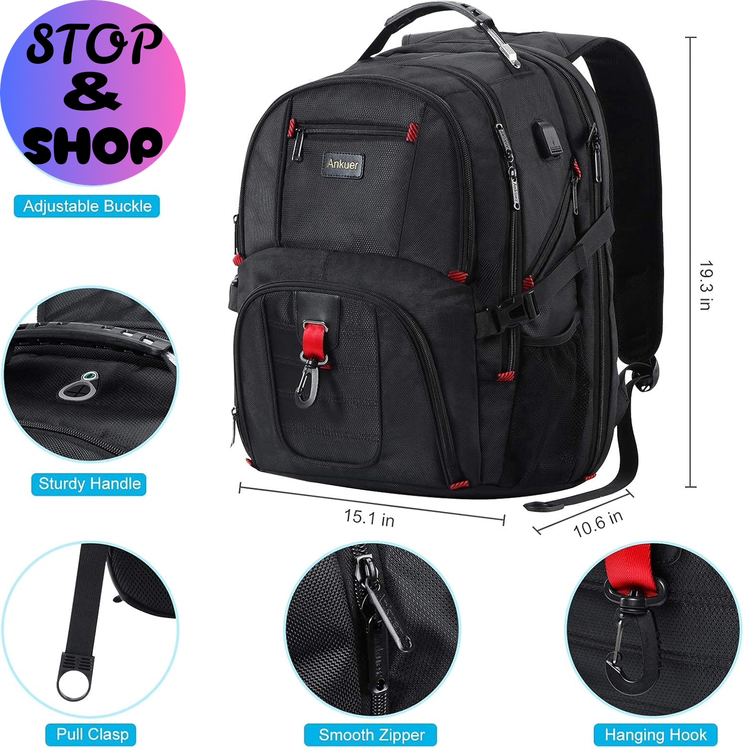 Extra Large Travel Backpack for Men Women: 17 in Laptop Backpacks for School, anti Theft TSA Travel Bag with USB Charging Port, Business Computer Bag (Black)